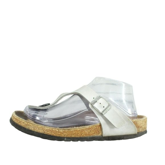 Birkenstock Shoes - Birkenstock Gizeh Silver Leather Slip On Thong Flip Flop Sandals Size 8